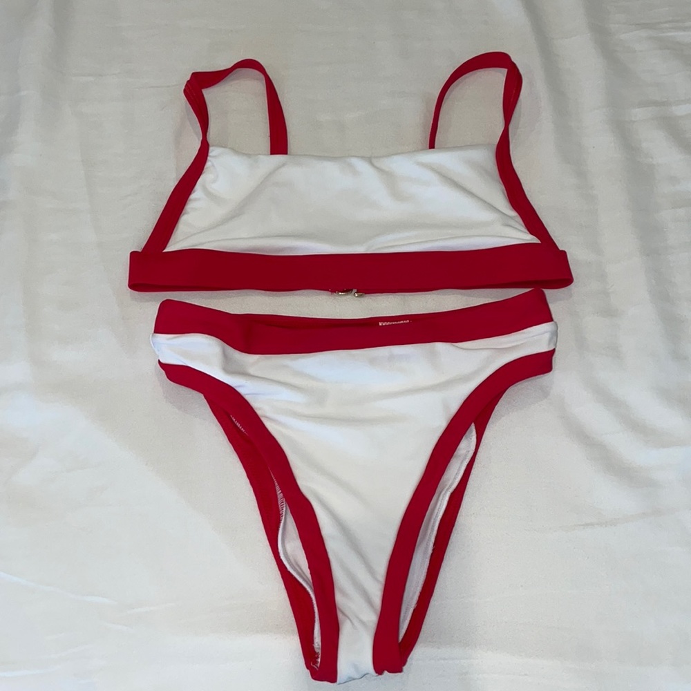 Red and white bikini